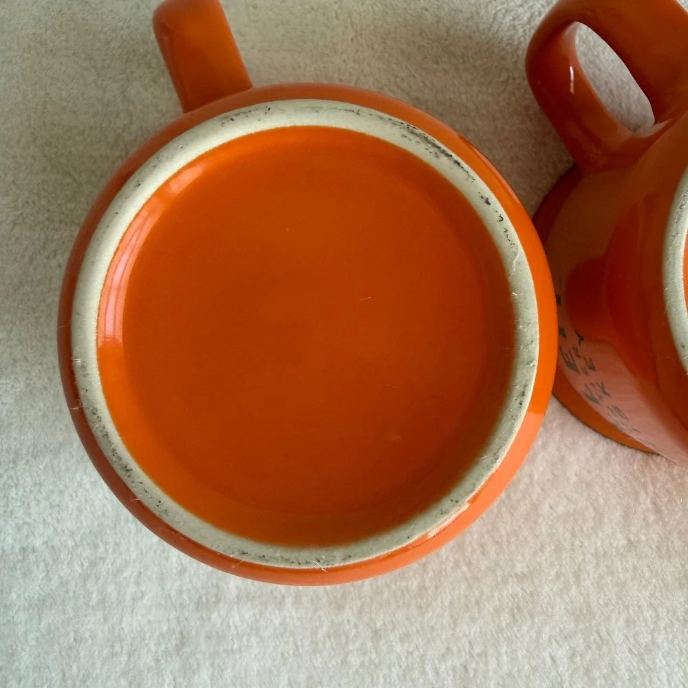 Set of 2 BULLEIT Whiskey Bourbon Ceramic Orange Mug‎ Cups Coffee Hot Toddy Cup